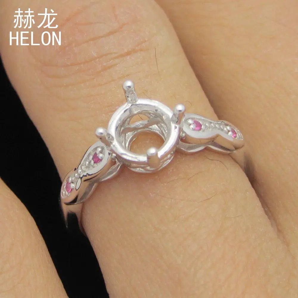 925 Sterling Silver 6.5mm to 7mm Round Cut Semi Mount Ring Pave Genuine Pink Sapphire Wedding Ring Fine Jewelry Women