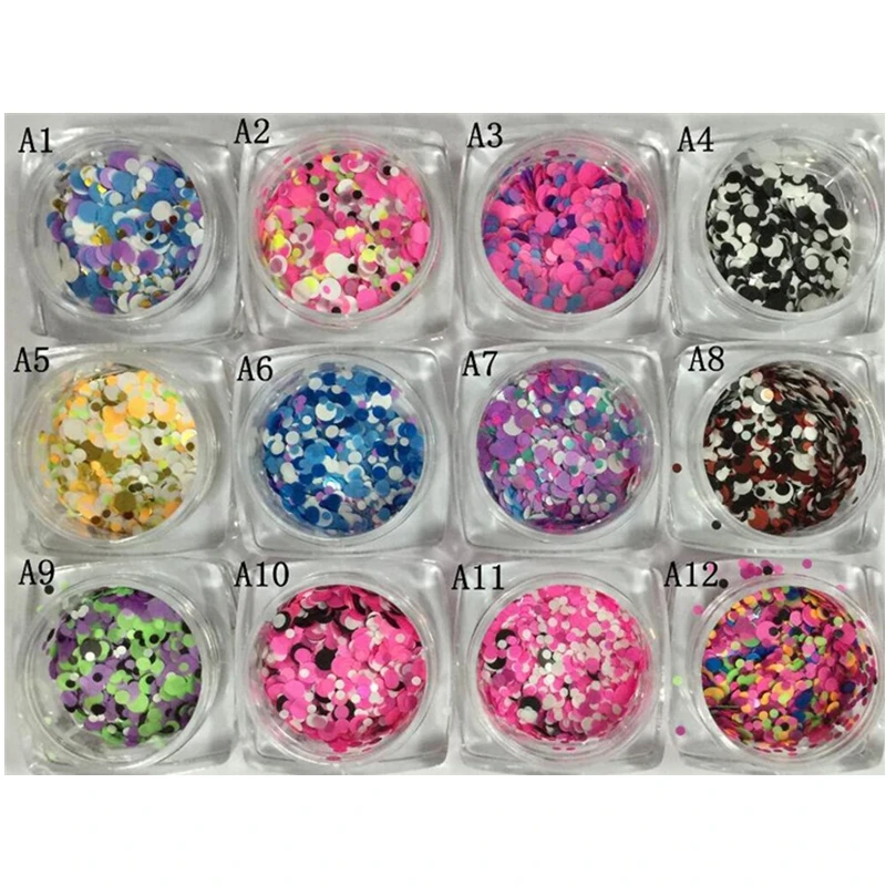 12 Nail Art Блеск КРУГЛОЙ Формы Конфетти Блестки Акриловые Советы УФ-Гель