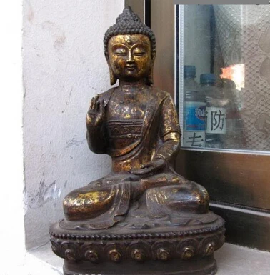 

008482 12"Tibet Buddhism Temple Old Copper Bronze Sakyamuni Tathgata Buddha Statue