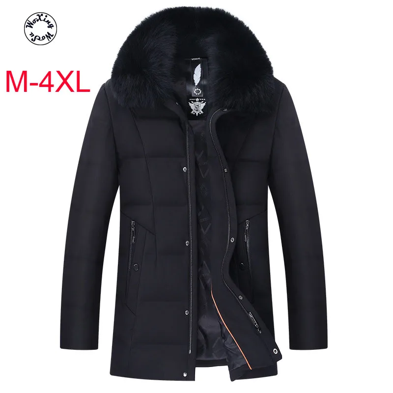 

Woxingwosu Contracted style new winter down coat lapels male elderly men's long warm down coat fox fur collar jacket size 4XL