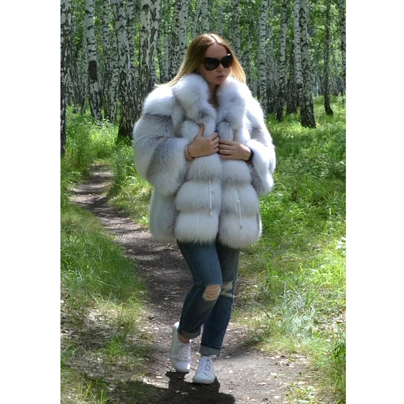 

TOPFUR Women Luxury Real Fur Coat Natural Cross Fox Fur Jacket Top Quality Thick Warm Real Fur Jacket With Fur Collar