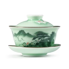170 мл Celadon ручная роспись Крышка Чаша чайный набор кунг-фу чайная чаша большая керамическая чайная церемония Sancai чаша индивидуальная чашка