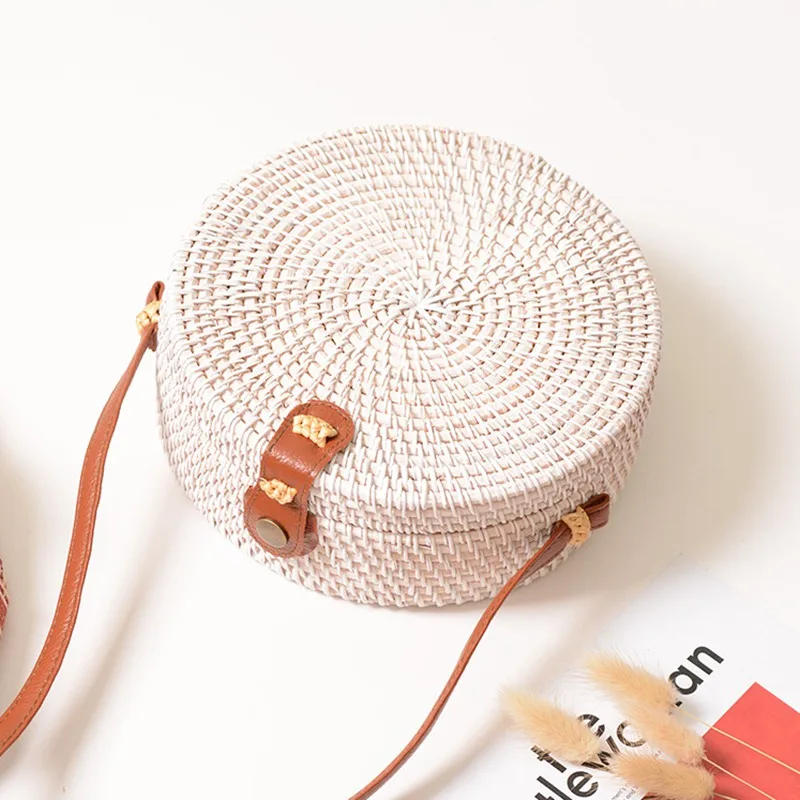white rattan bag round