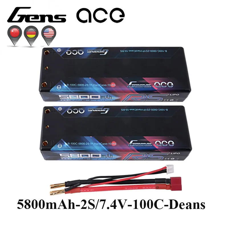 

2X Gens ace 7.4V 5800mAh 100C Lipo 2S Battery Pack Deans Plug Racing Series Power for Racing Car Hardcase Nice Punch