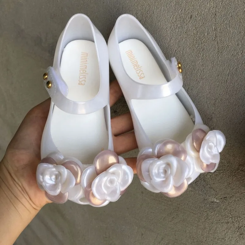 Melissa/милые прозрачные сандалии с объемным бантом-бабочкой для девочек; Новинка года; детская обувь Melissa; детские сандалии; удобная обувь принцессы - Цвет: flowers  white