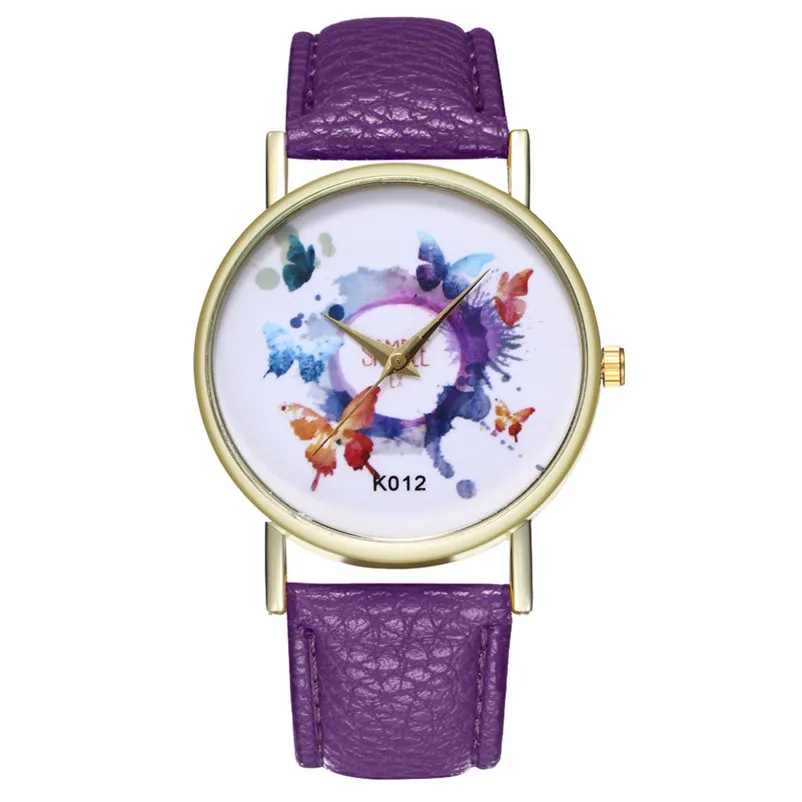 New Fashion Quartz Watch Women casual watches Butterfly Leather Band Analog Quartz Round Wrist Watch clock Montre femme 3M28#N (7)