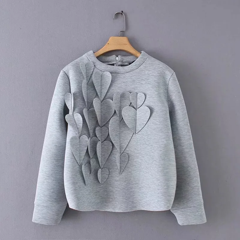 

DEAT 2019 Autumn Winter Women Cotton Gray Sweatshirts Female Heart Deisgn Fashion Pullover Jacket Womens Long Sleeve Tops MG025