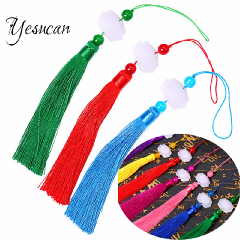 

Yesucan Long Tassel With White Jade Lotus Keychain Cellphone Strap Jewelry Charms DIY Accessories For Earrings Necklace Keychain