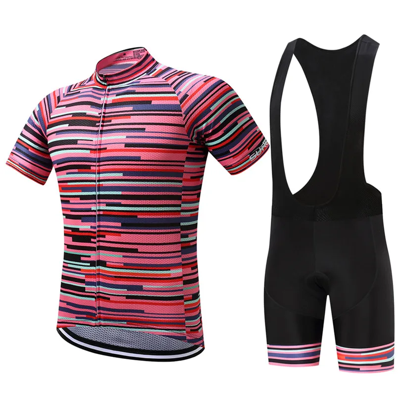 

SUREA Red Striped Men's Clothing Set MTB Short Sleeve Cycling Jersey & Short Quick Dry Pro Team Men's Bike/Cycling Jersey Set