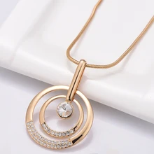 

Women Jewelry Multi Layer Round Circles Pendant Long Necklace With Cubic Zirconia Crystal Women 4 Colors Snake Chain bisuteria
