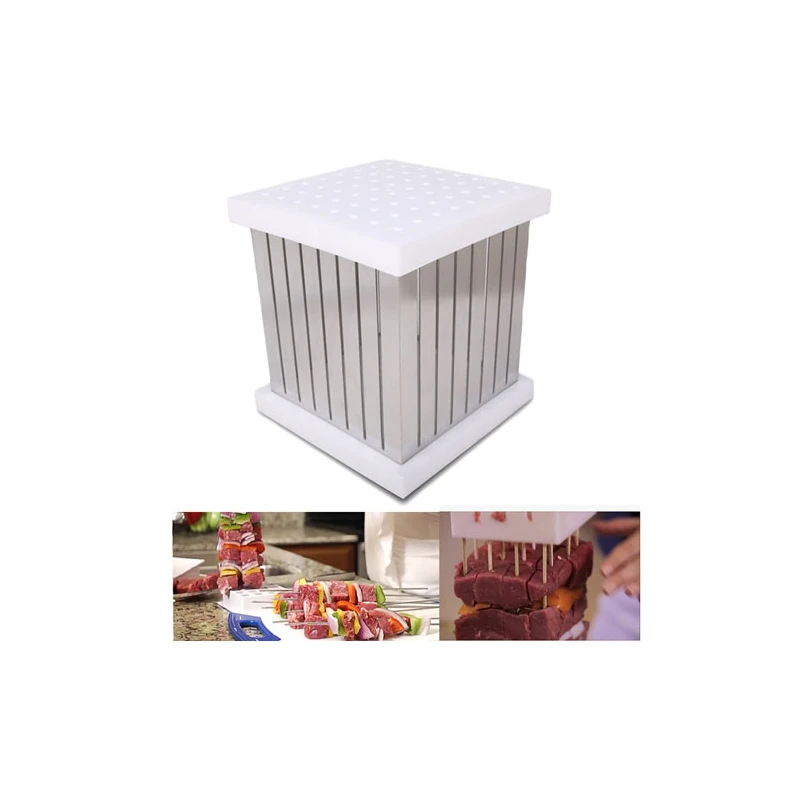 GZZT kebab skewer machine 64 Holes barbecue easy kebab maker MB-1 BBQ Tool Quick Food Slicer Box Meat Skewers Machine