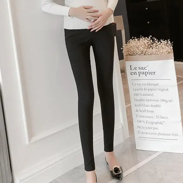 1662# Strech Cotton Skinny Maternity Legging Autumn Fashion Slim Pants Clothes for Pregnant Women Belly Pregnancy Clothing - Цвет: Черный