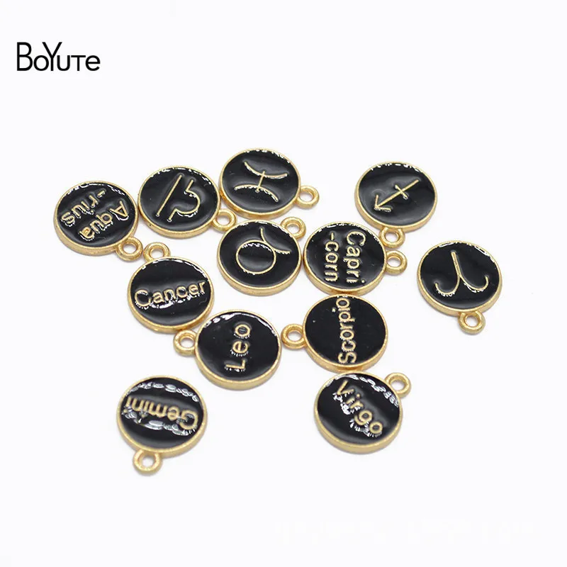 BoYuTe (12 PiecesSet) Metal Alloy Black Enamel Zodiac Signs Charms Pendant Diy Hand Made Jewelry Accessories (2)