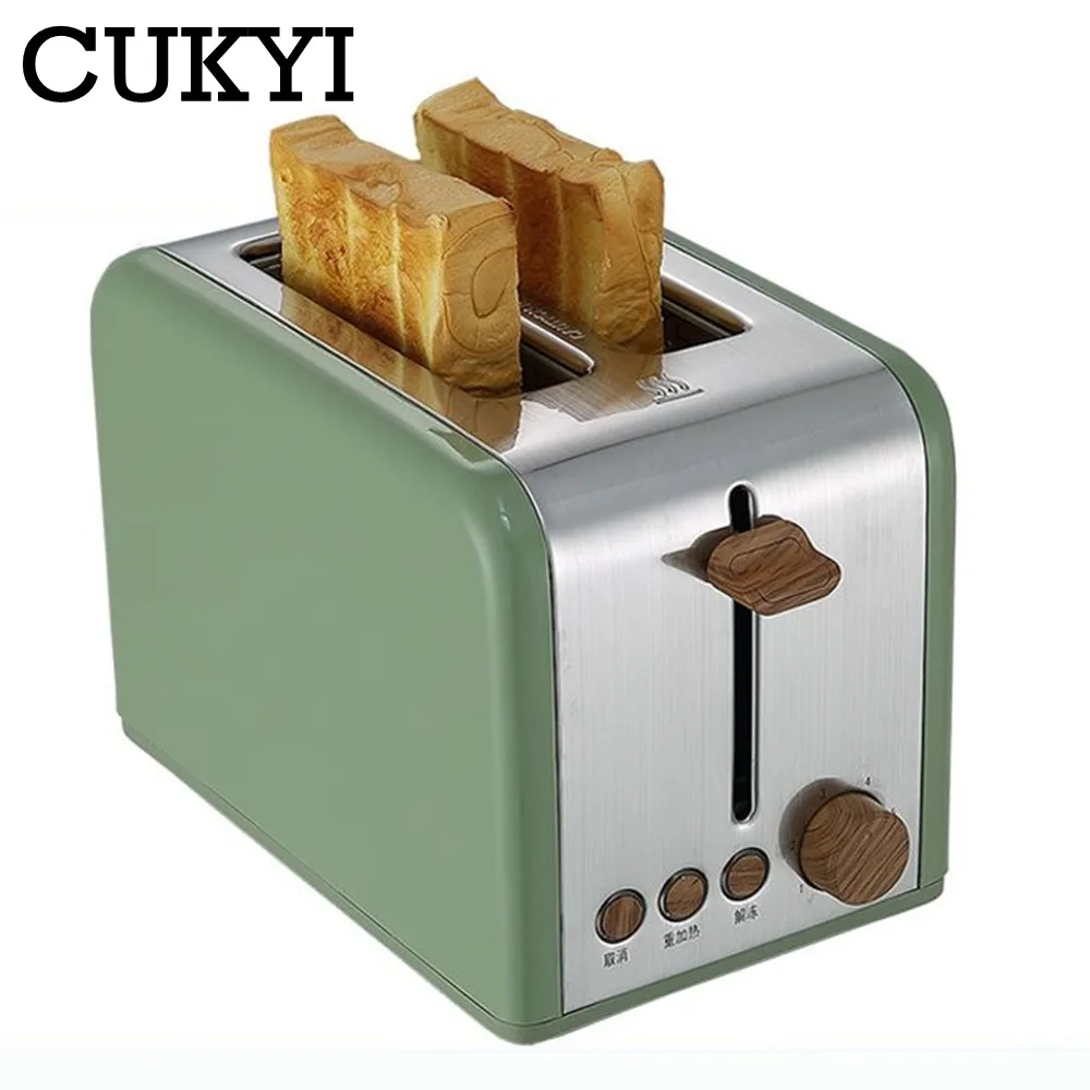 CUKYI 2 Slices Stainless steel toaster Automatic Fast heating bread