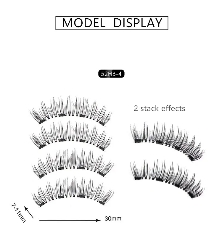 New 2 Pair 4 Magnetic False Eyelashes natural 3D Reusable magnets handmade magnetic lashes natural Mink eyelashes magnet lash