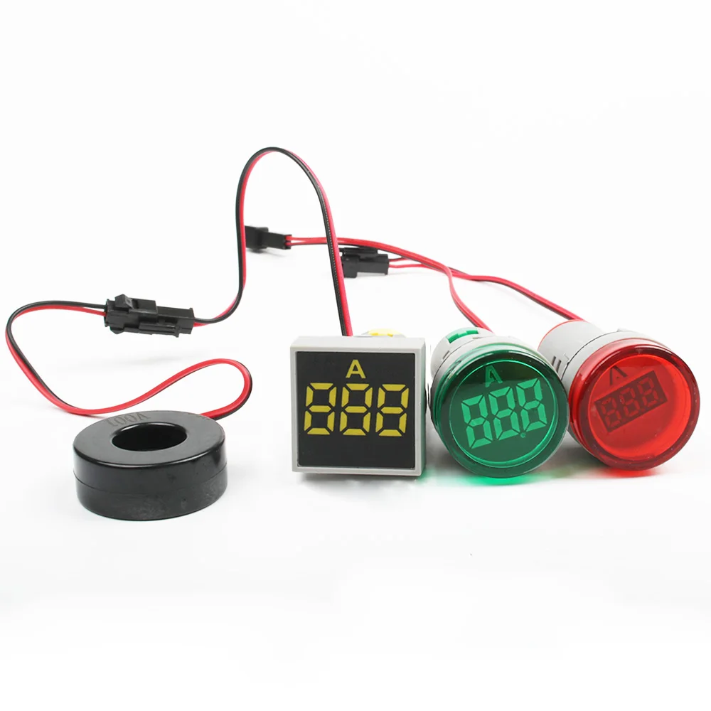 

plastic 22mm Mini Ammeter current meter indicator LED AC 60V-500V Digital Display Round/Square colorful ammeter