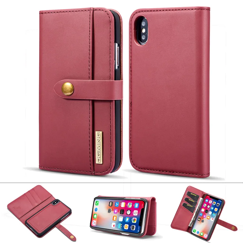 

DG.MING Luxury Flip Case Leather Fashion Phone Case Wallet Card Cover For iphone X XR XS Max Magnetic Hand Bag Case 2 in 1 Coque