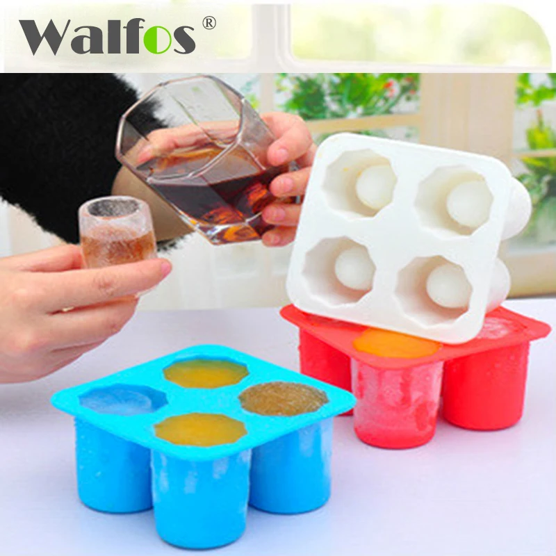 WALFOS, настоящая Пищевая силиконовая форма, 4 чашки, форма для льда, форма для Фруктового мороженого, стеклянная форма, морозильная камера, для смешивания напитков, стрелок, инструменты