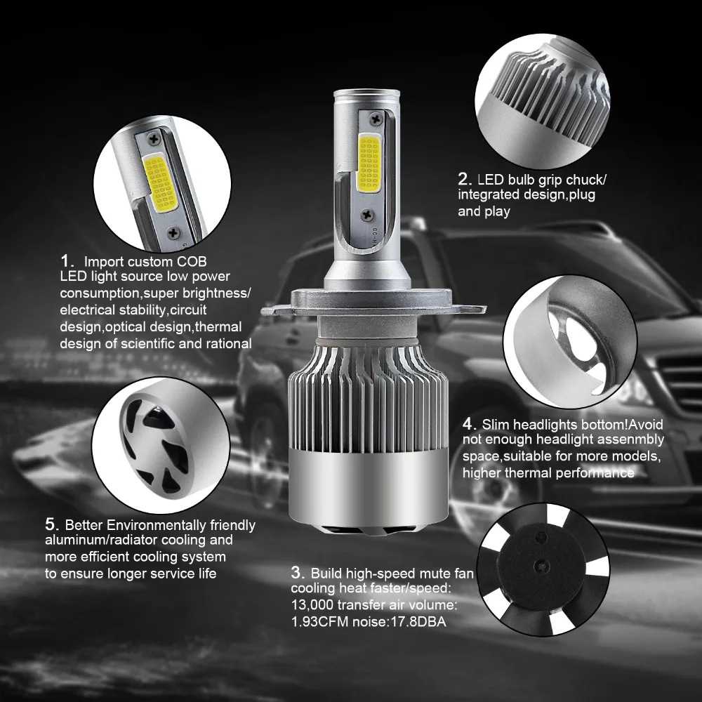 2 шт. Автомобильные светодиодные лампы H7 H4 H1 H3 H8 H9 H11 9005 9006 880 H27|headlight h7 led|led h4h27 led lamp |
