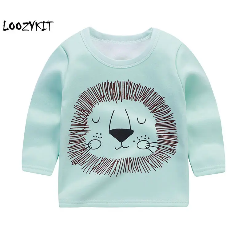 

Loozykit Boys Girls Fleece T-shirt Cute Cartoon Kids Cotton Autumn Tops Children Casual Tees Baby Spring Blouse Girl Clothes