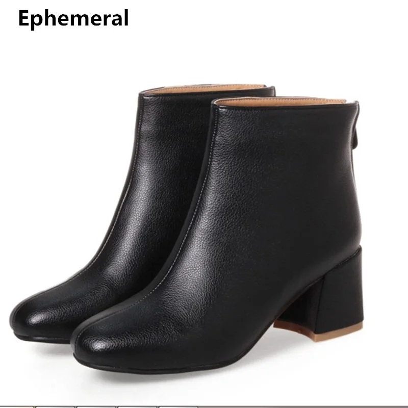 

Lady big size9 10 11 12 zip sexy vintage PU leather western style women boots pointed toe ankle boot thick high heel shoes girls