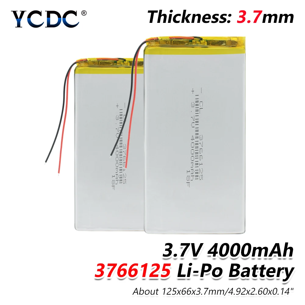 

1/2/4 Pieces Wholesale 3.7V Large Capacity 4000mAh Rechargeable 3766125 Li Ion Li Po Plymer Lithium Batteries Replace 3766125