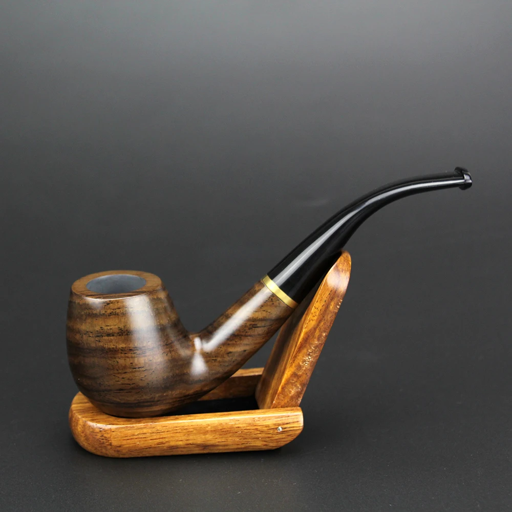 

Vintage Bent Wooden Pipe 9mm Filter Smoking Pipe Tobacco Pipe with 10 tools Metal Ring Ebony Wood Pipe Smoking Accessory