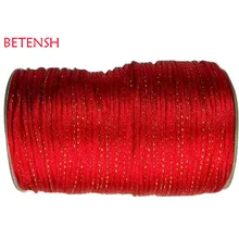 2,5 мм красный добавить золотую линию атласный шнур нейлон Cord-250M/украшения в стиле рок-н-ролл аксессуары теар Макраме Веревка завязки браслета