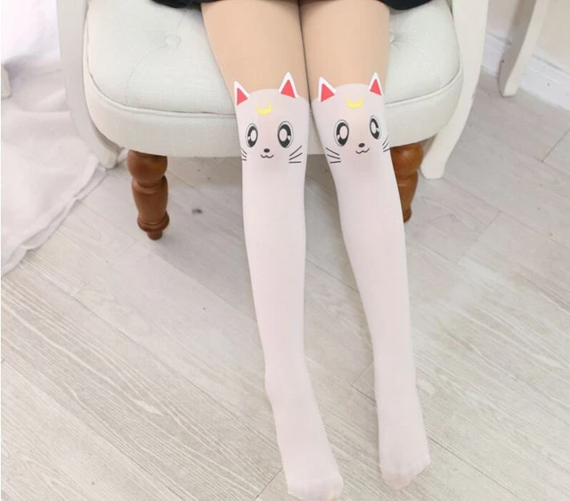 Japanese White Stitching One Piece Socks Hello Kitty Long Bottoming  Stockings Warm Tights Stockings Women