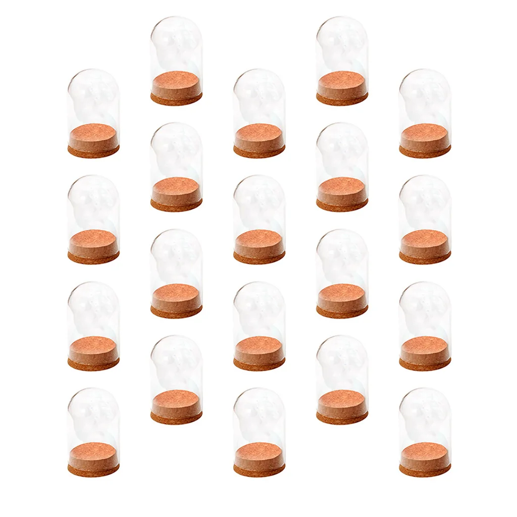 20x Mini Clear Glass Hemisphere Cover Dome Cabochon with Cork Table Decor Craft