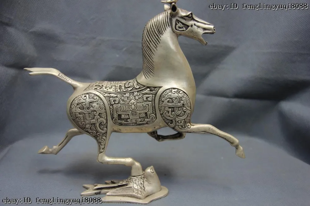 Healing Rare Old Folk White Copper Silver Horse Stepping on Flying Swallow Statue Garden Decoration 100% real Brass Bronze | Дом и сад