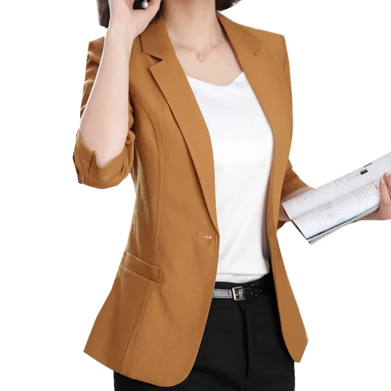 Fmasuth Summer Casual Blazer Women Office 3/4 Sleeve