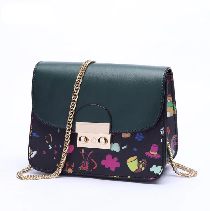 

2017 new brand printing shoulder bag Korean fashion women crossbody bag high quality PU leather small chain cartoon lovely flap