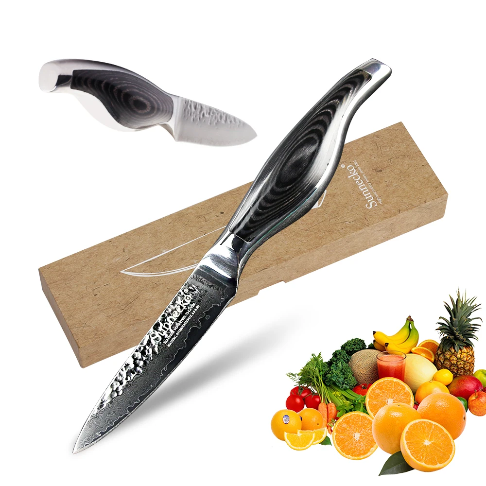 

SUNNECKO Paring Professional Chef Knife Damascus Japanese VG10 Steel 3.5 inch Peeling Knife Kitchen Knives Pakka Wood Handle