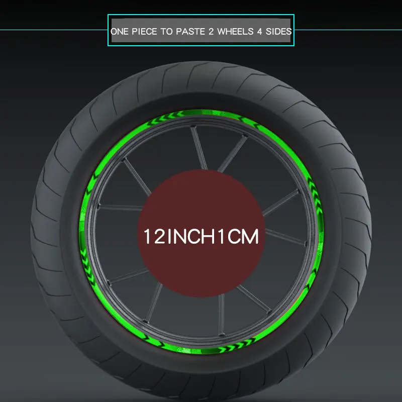Спортивные часы на мотоцикле шины паста светоотражающие наклейки мотоцикл светоотражающий, для мотокросса колеса 10 дюймов 18 дюймов наклейки на колеса - Цвет: green 12 inch   L3