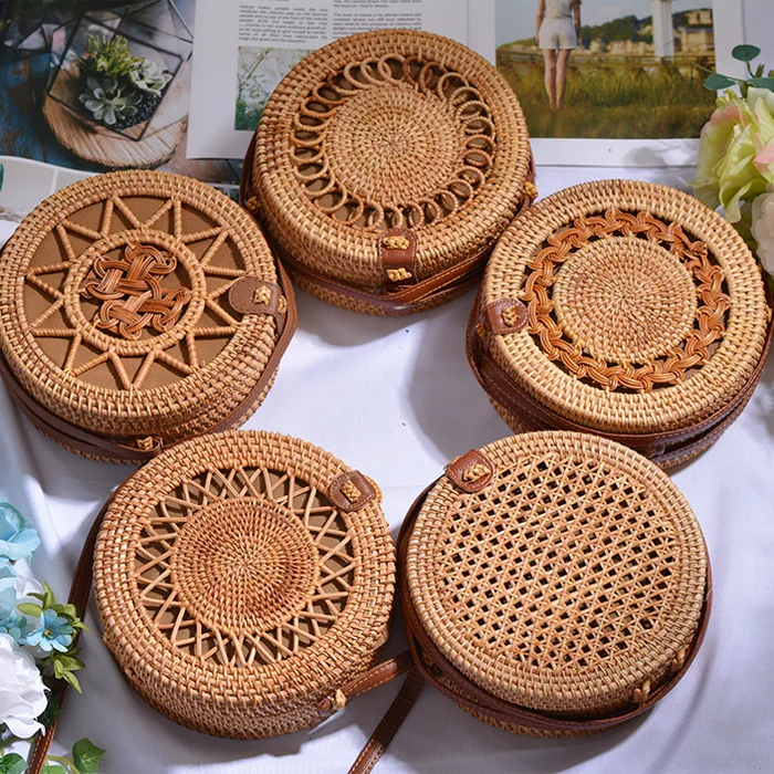  Bali Island Hand Woven Bag Round Bag buckle Rattan Straw Bags Satchel Wind Bohemia Beach Circle Bag - 32833720199