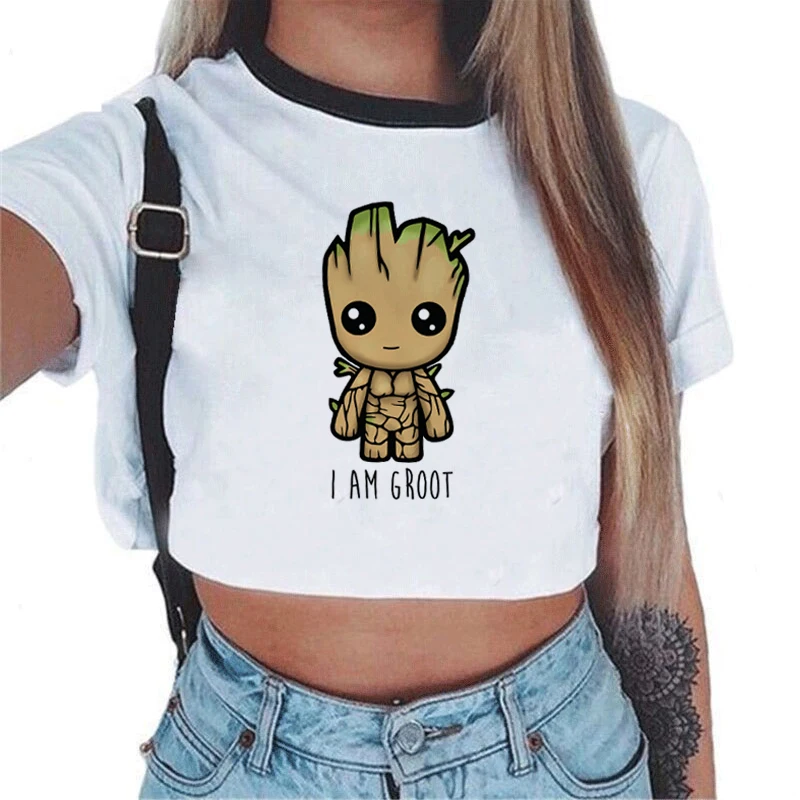 US $2.1 |Women T shirt Cute Bady Groot Printed Sexy Crop Top Tops Tshirt Tee Funny Fashion Vogue Cartoon T Shirt Harajuku Cropped Tumblr|T-Shirts| | - AliExpress