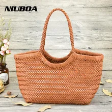 Женские сумки из натуральной кожи, сумка через плечо, тканая Повседневная сумка для покупок, винтажная большая сумка-тоут, кошелек из воловьей кожи, женские сумки через руку