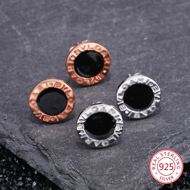

S925 sterling silver female earrings fashion popular personality style black round shape couple style send lover's gift 2019