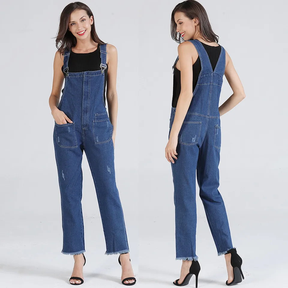 Fashion Women Ladies Baggy Denim Jeans Bib Full Length Pinafore ...