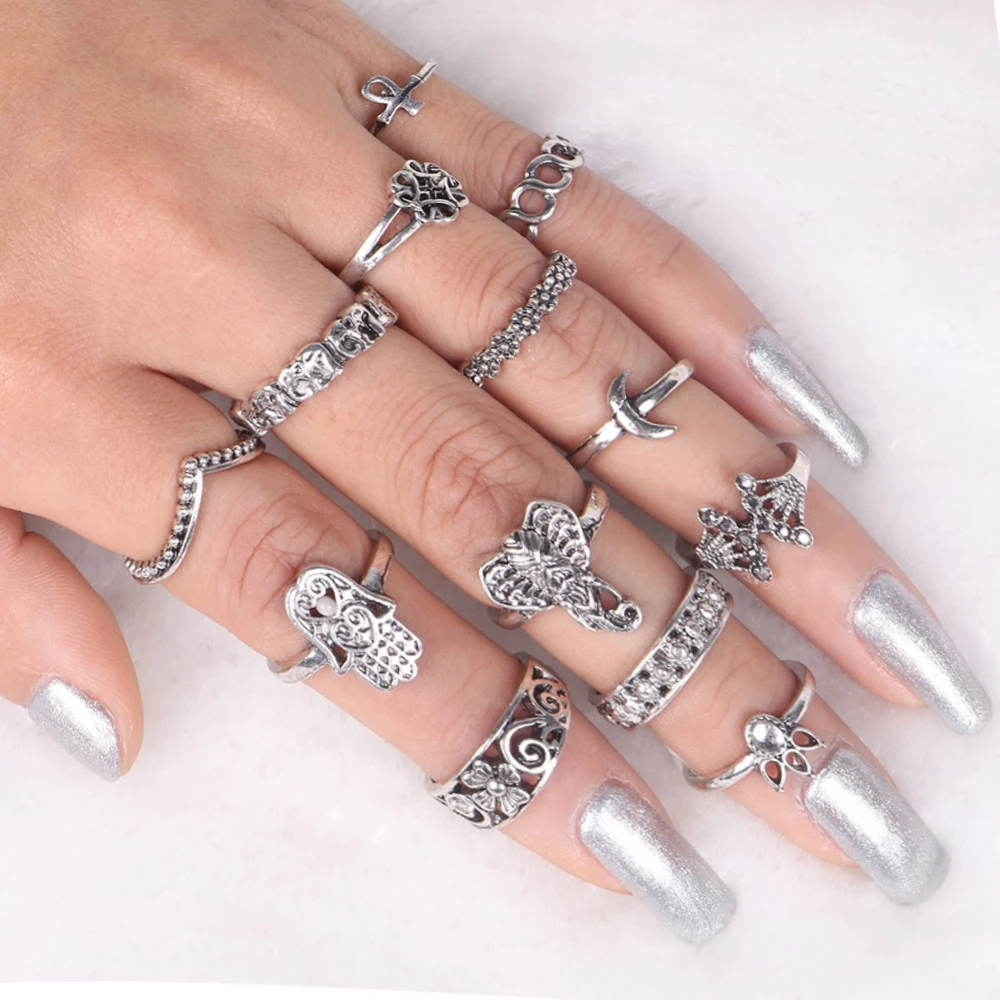 Josbores-13PCS-Vintage-Elephant-Carved-Ring-Set-Women-Ethnic-Antique-Silver-Color-Boho-Beach-Mid-Knuckle
