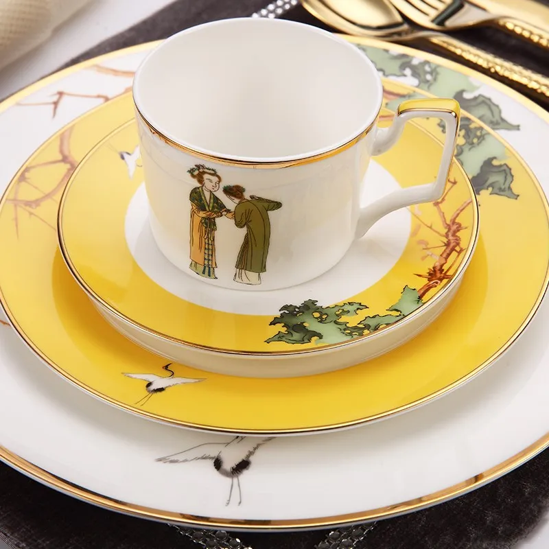 Костяного фарфора набор столовых тарелок набор керамической посуды кофейная кружка с набор подставок