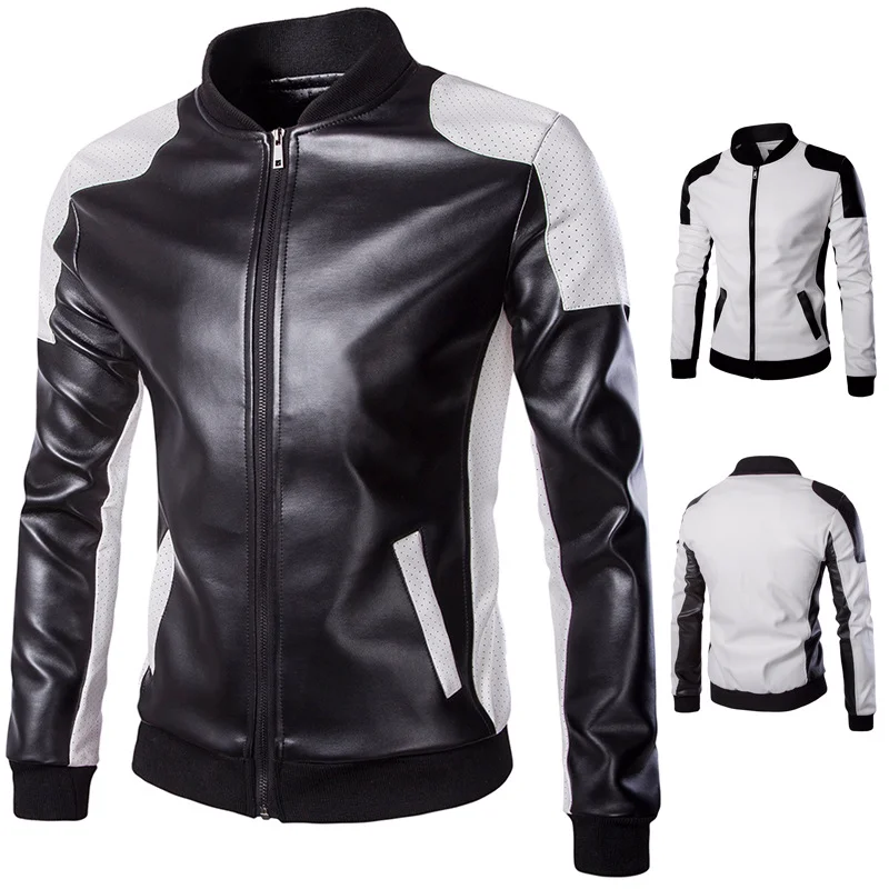 Новинка 2019 года для мужчин кожаный воротник тенденция черный и белый цвет негабаритных кожаные пальто M-5XL