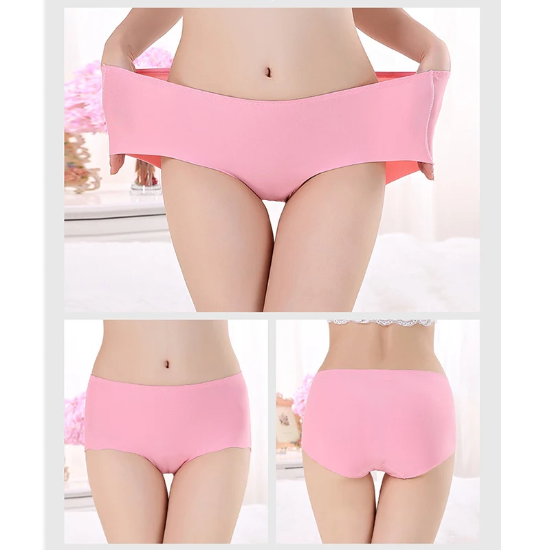 Women Plus Size Panties Ice Silk Briefs Middle-Rise Underpants Soft Underwear Knickers