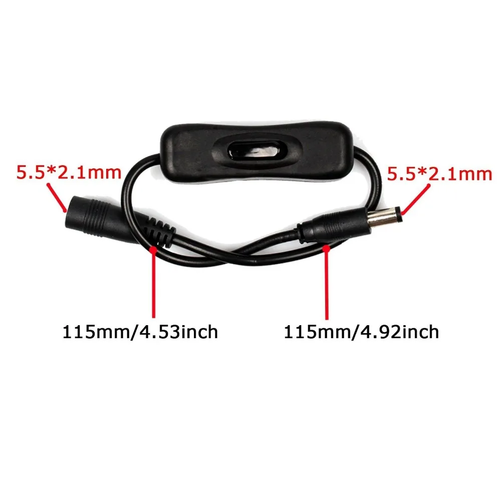 

OSIDEN DC Power Plug Connector 5.5*2.1mm Switch on/off Black White Wire Switch Cable For SMD 5050 3528 Single Color LED Strip