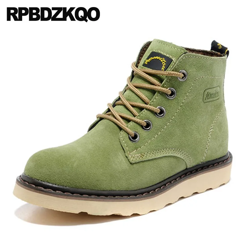 Botas de cuero genuino con cordones para hombre, botines de combate de seguridad para trabajo, botines verdes de ante, zapatos militares diseñador del ejército, botas de alta calidad - AliExpress