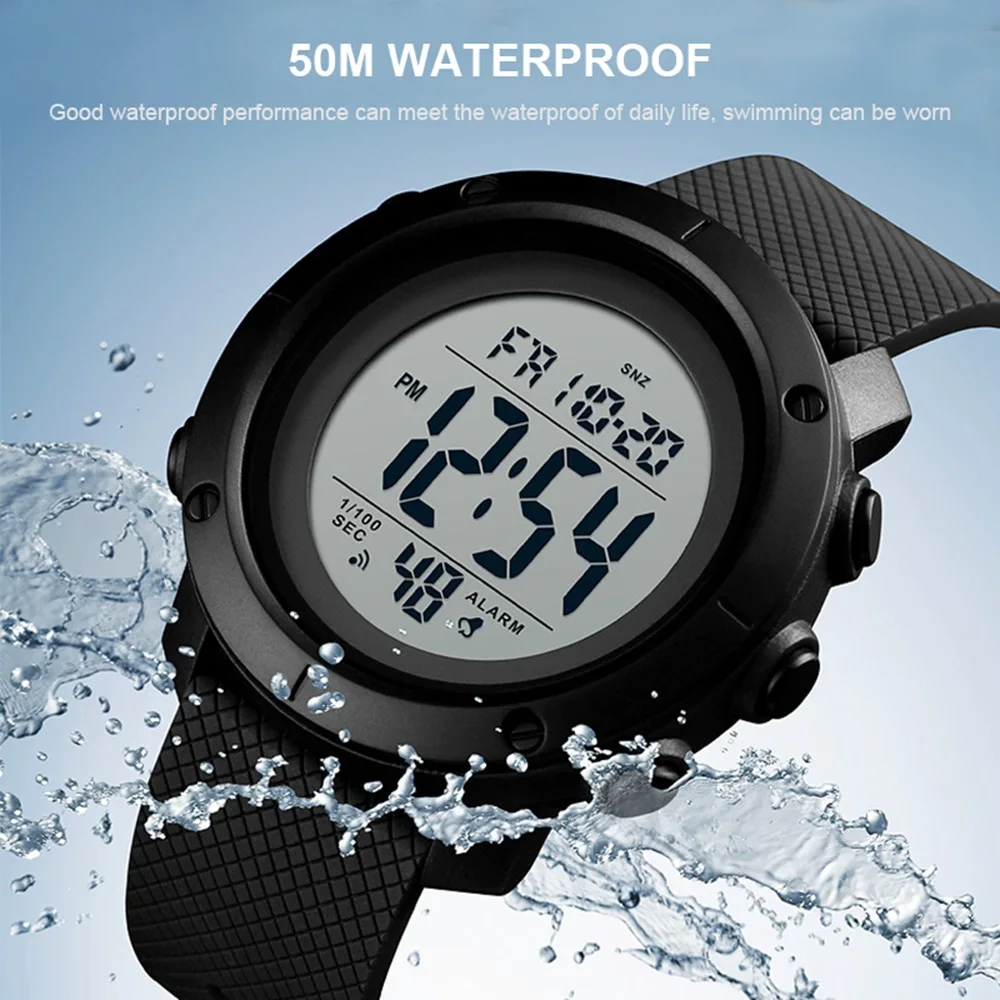 

Brand Luxury Digital Watch Men Fashion Sport Stainless Steel Case PU Quartz Wrist Watch 50M Waterproof Women Top Wristwatches