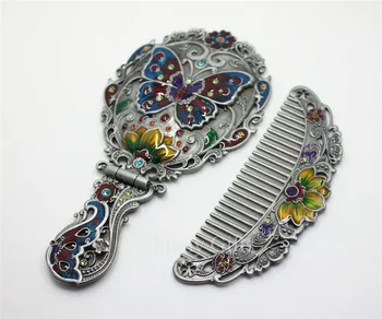 

High Quality Butterfly Design Cosmetic Mirror Makeup Mirror Foldable Mirror with Comb