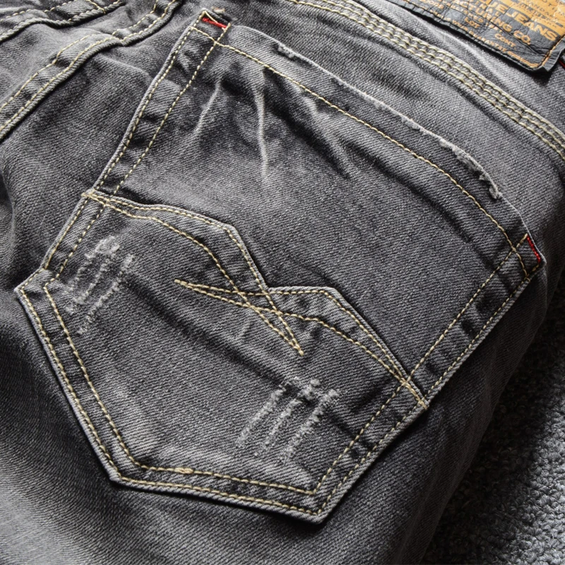 Italian Vintage Designer Men Jeans Slim Fit Retro Black Gray Color Ripped Jeans Men Classical Pants 4