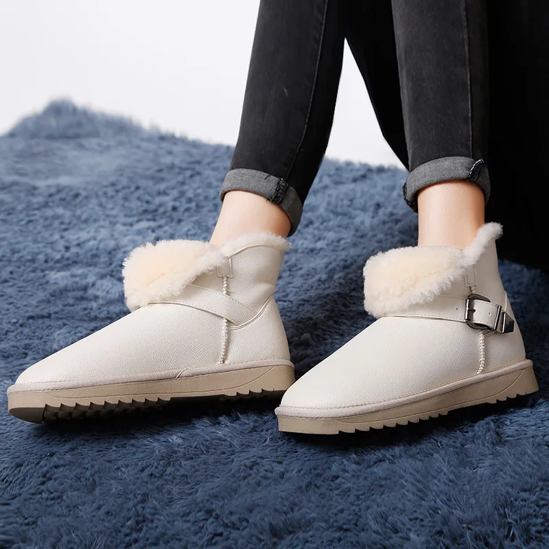 

Simple fresh elegant warm wear-resistant non-slip winter women's snow boots leather short-sleeve flat winter women's shoes